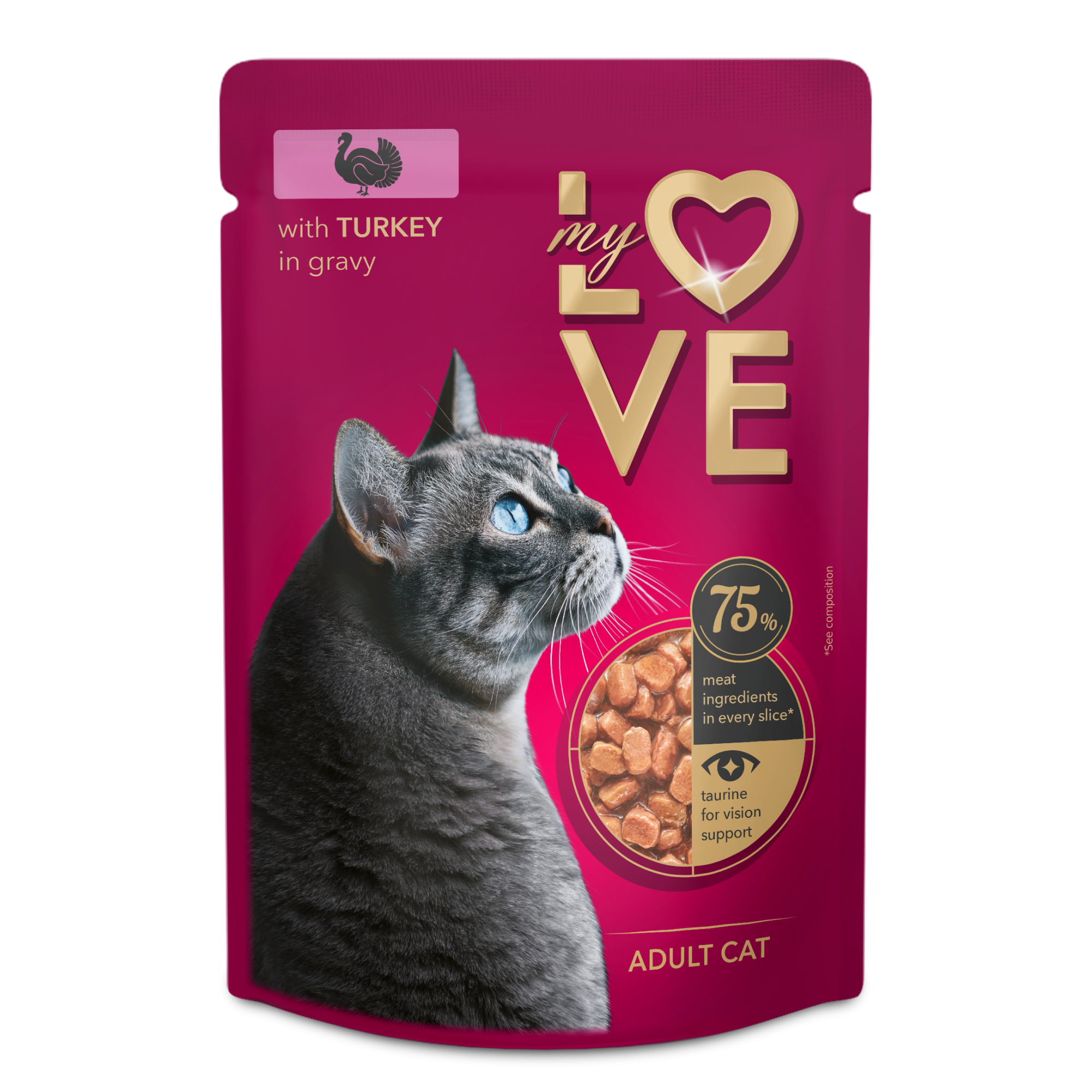 Мокра храна за котки с пуйка в сос, My Love — 85 г