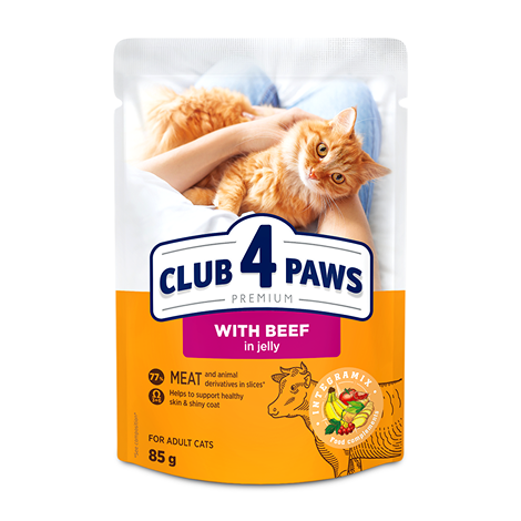 Club 4 Paws Премиум — Пауч за Котки с Говеждо в Желе (85 г)