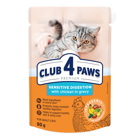 Club 4 Paws Премиум — Пауч за Котки с Чувствително Храносмилане (Пиле в Сос)
