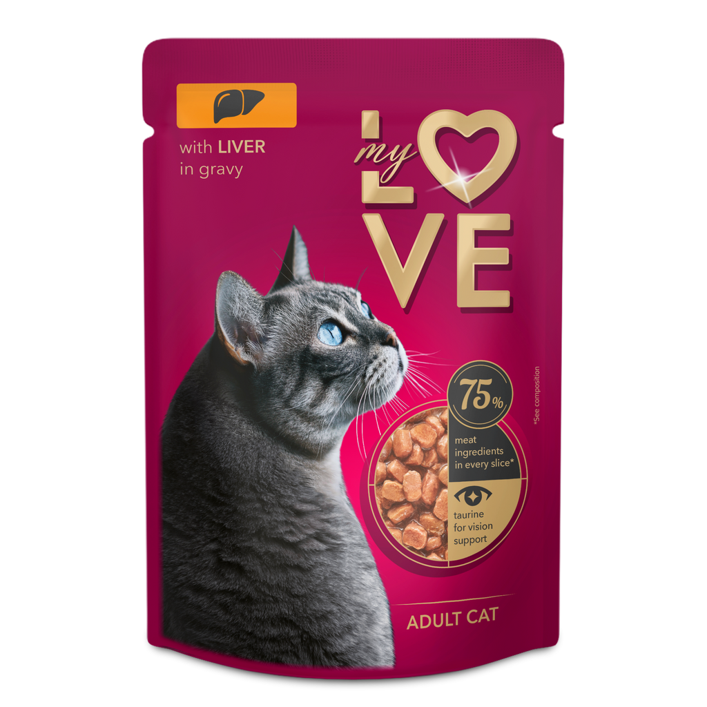 Мокра храна за котки с черен дроб в сос, My Love — 85 г