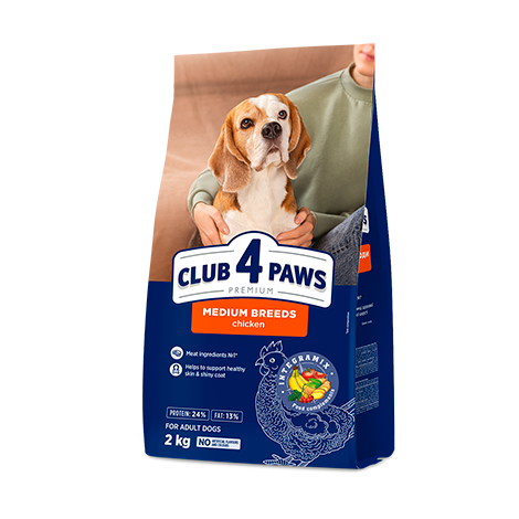 Club 4 Paws Премиум с Пиле — Суха Храна за Кучета от Средни Породи