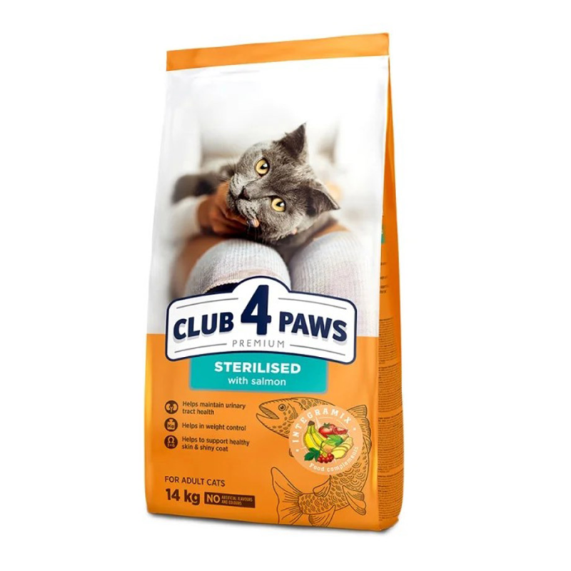 Club 4 Paws Премиум със Сьомга — Суха Храна за Стерилизирани Котки със сьомга