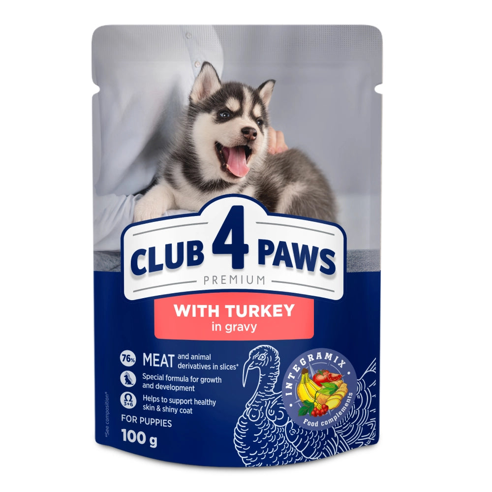 Пауч за кученца с пуйка в сос Club 4 Paws 100 гр.