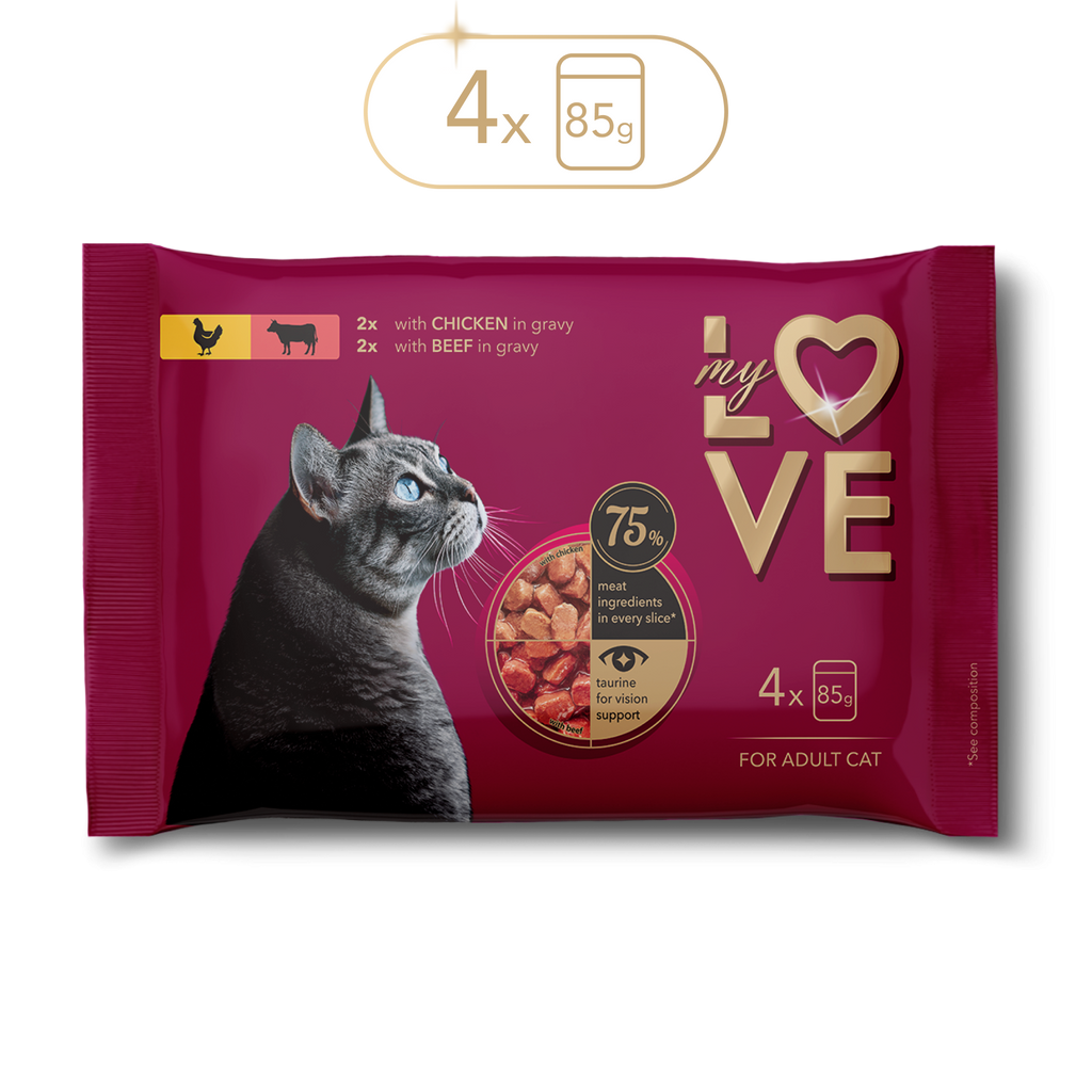 Мокра храна за котки с пиле и говеждо в сос, My Love — 340 г