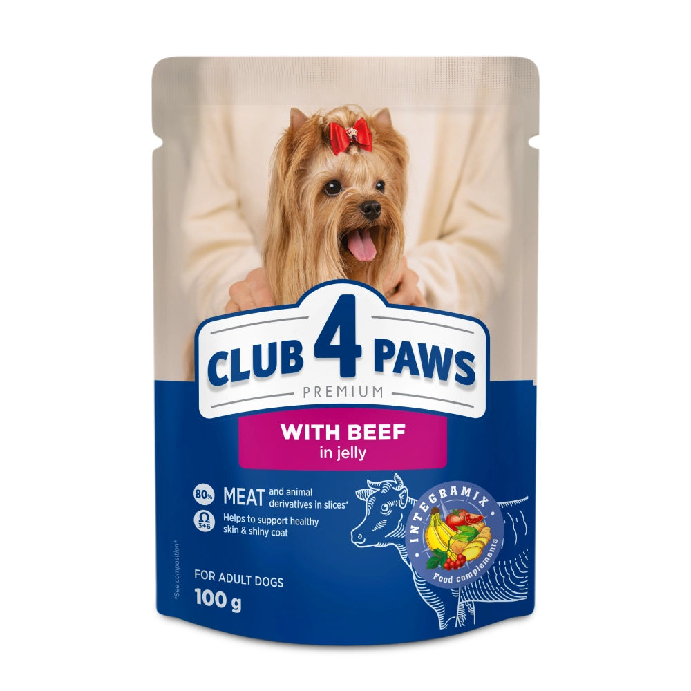 Пауч за кучета с говеждо в желе Club 4 Paws 100 гр.
